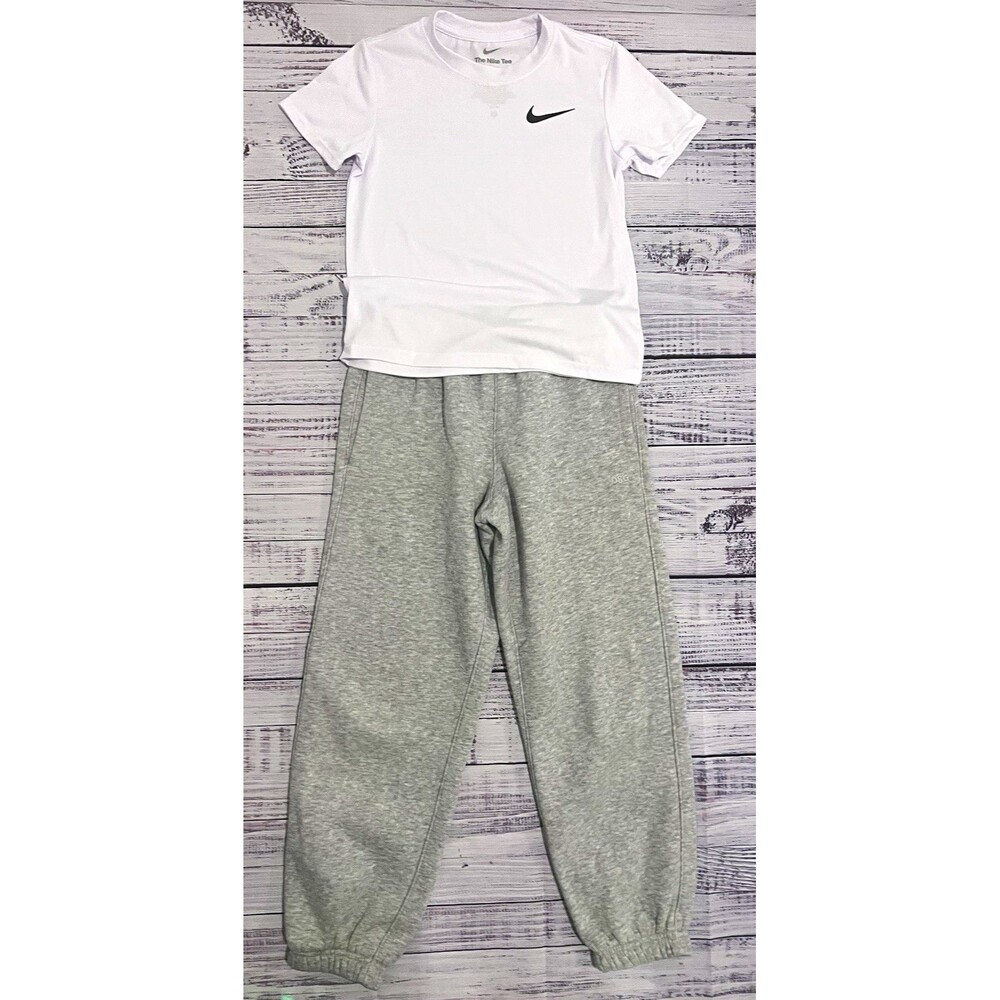 Nike Dri-FIT T-Shirt + DSG Jogger Pants Boys 2-Piece Outfit Set S White/Gray